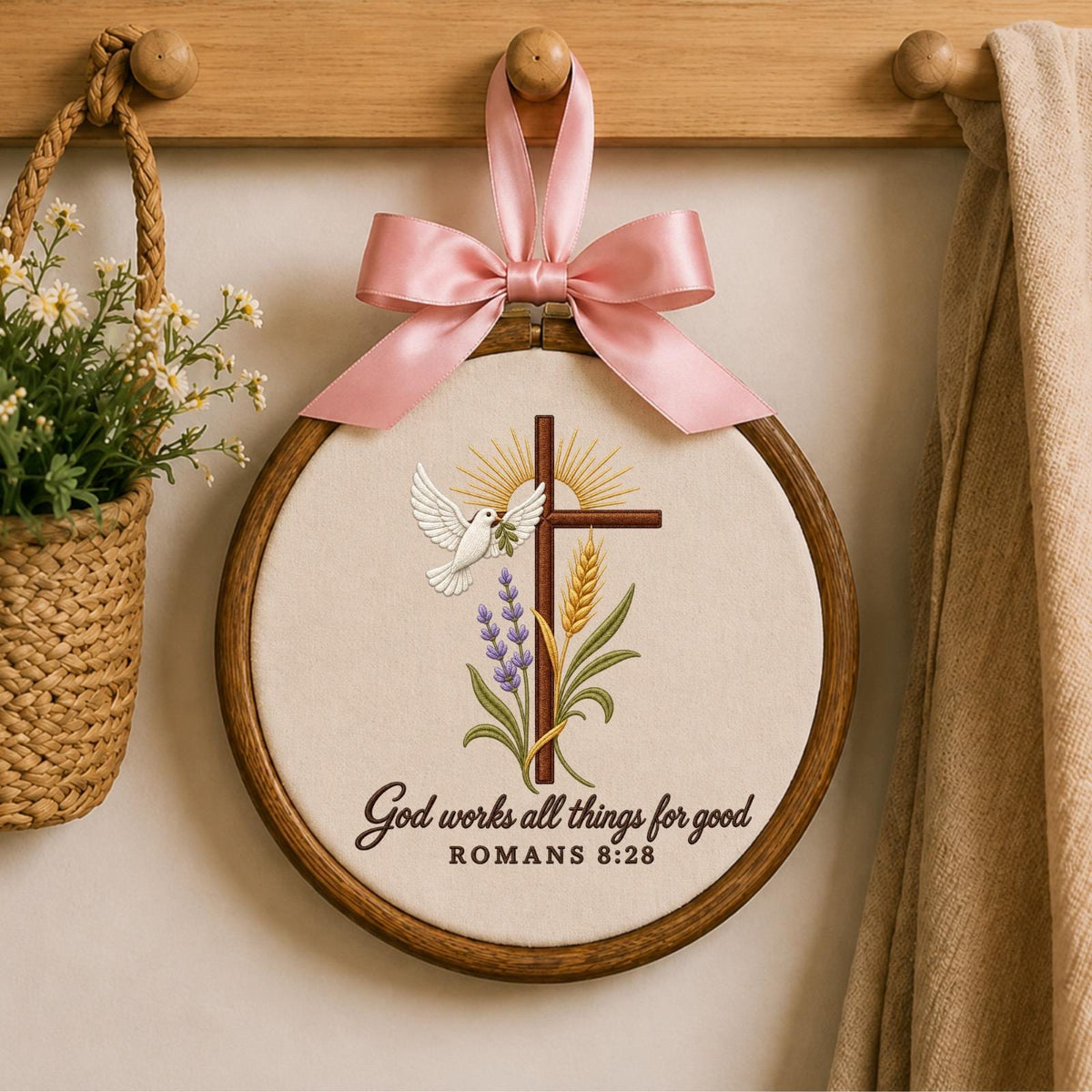 Personalized Embroidered Ornament, Romans 8:28 Christian Ornament, Cross Dove Bible Verse Gift, Religious Faith Keepsake, Christian Decor