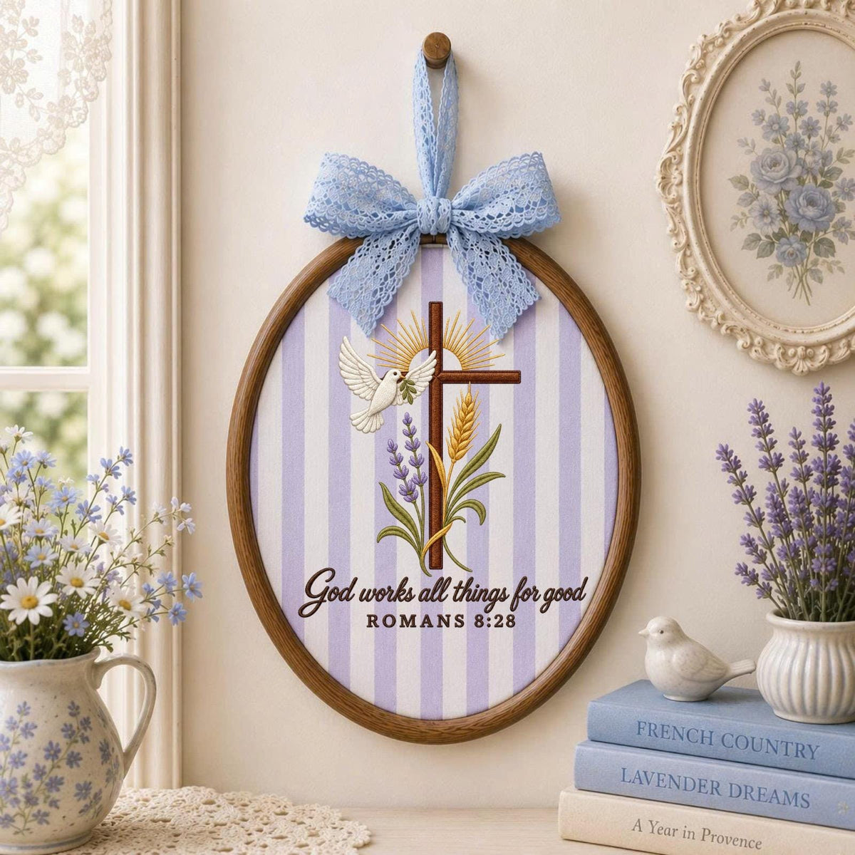 Personalized Embroidered Ornament, Romans 8:28 Christian Ornament, Cross Dove Bible Verse Gift, Religious Faith Keepsake, Christian Decor