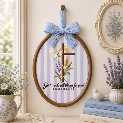 Personalized Embroidered Ornament, Romans 8:28 Christian Ornament, Cross Dove Bible Verse Gift, Religious Faith Keepsake, Christian Decor