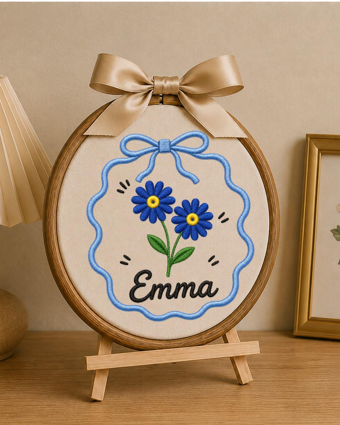 Personalized Carnation Embroidered Ornament, Custom Name Floral Hoop, Birth Flower Gift, Red Flower Decor, Personalized Keepsake