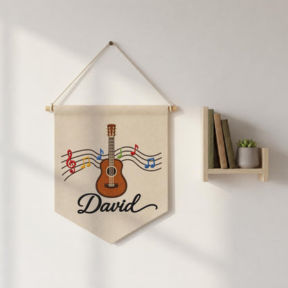 Personalized Guitar Embroidered Wall Hanging Banner, Custom Music Name Sign, Guitar Player Gift, Music Room Decor, Music Lover Gift