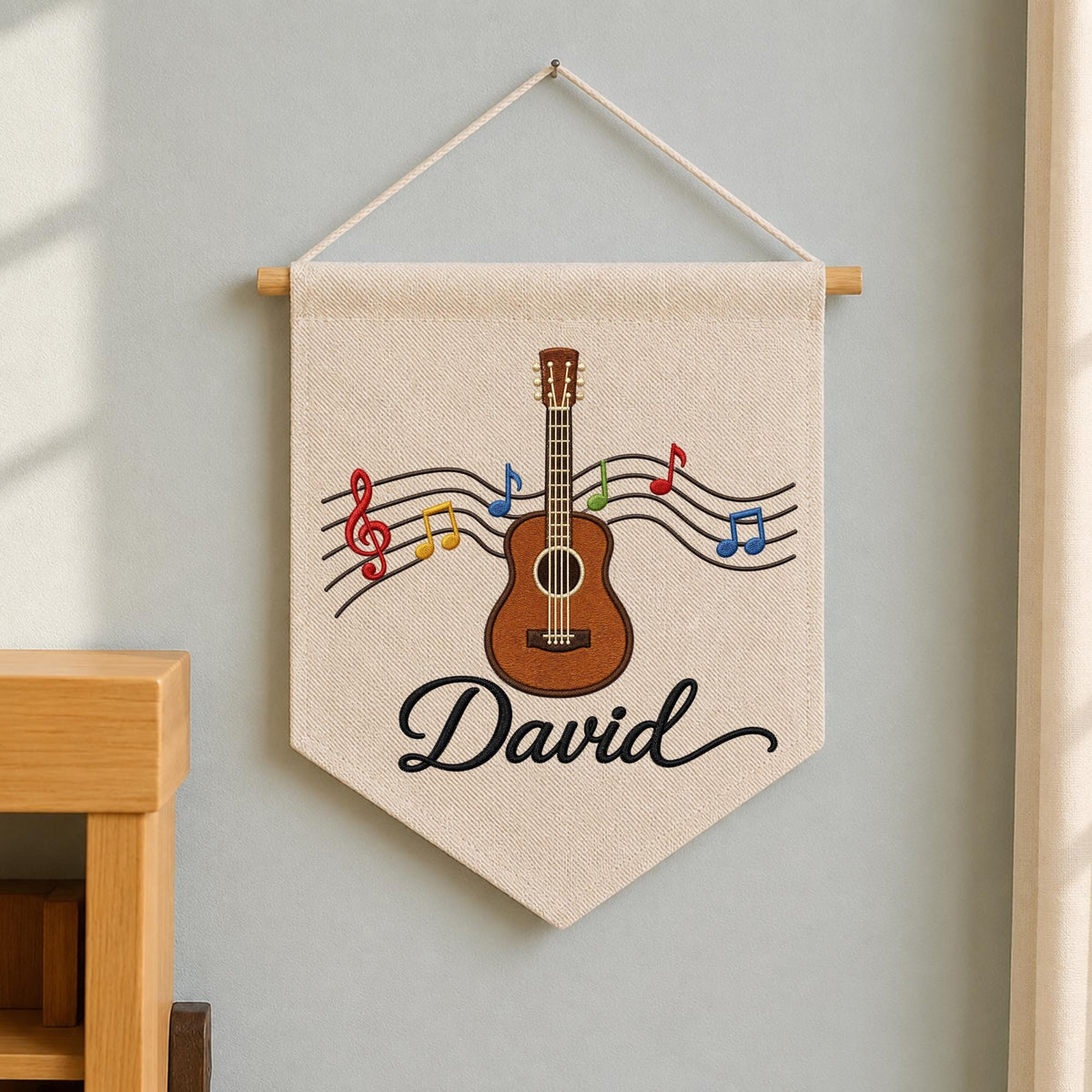 Personalized Guitar Embroidered Wall Hanging Banner, Custom Music Name Sign, Guitar Player Gift, Music Room Decor, Music Lover Gift
