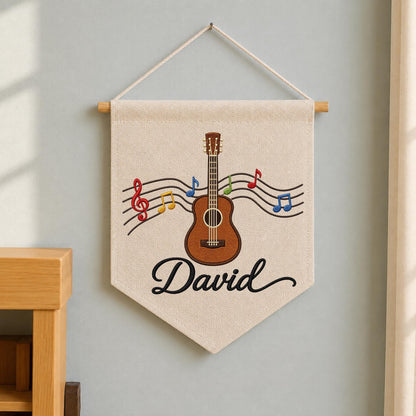 Personalized Guitar Embroidered Wall Hanging Banner, Custom Music Name Sign, Guitar Player Gift, Music Room Decor, Music Lover Gift