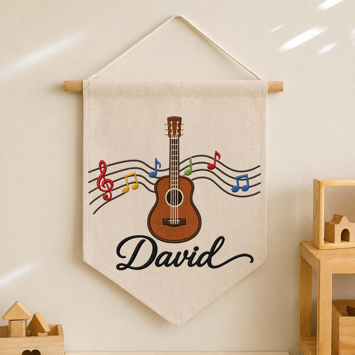 Personalized Guitar Embroidered Wall Hanging Banner, Custom Music Name Sign, Guitar Player Gift, Music Room Decor, Music Lover Gift