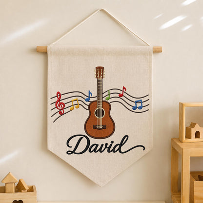 Personalized Guitar Embroidered Wall Hanging Banner, Custom Music Name Sign, Guitar Player Gift, Music Room Decor, Music Lover Gift