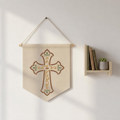 Embroidered Christian Cross Wall Hanging Banner, Religious Wall Decor, Faith Based Home Decor, Church Gift, Christian Gift for Home