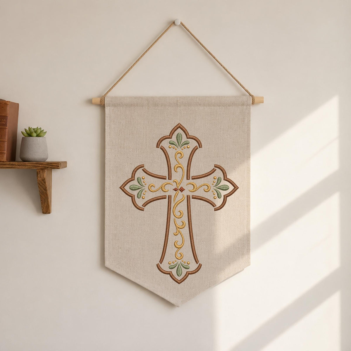Embroidered Christian Cross Wall Hanging Banner, Religious Wall Decor, Faith Based Home Decor, Church Gift, Christian Gift for Home