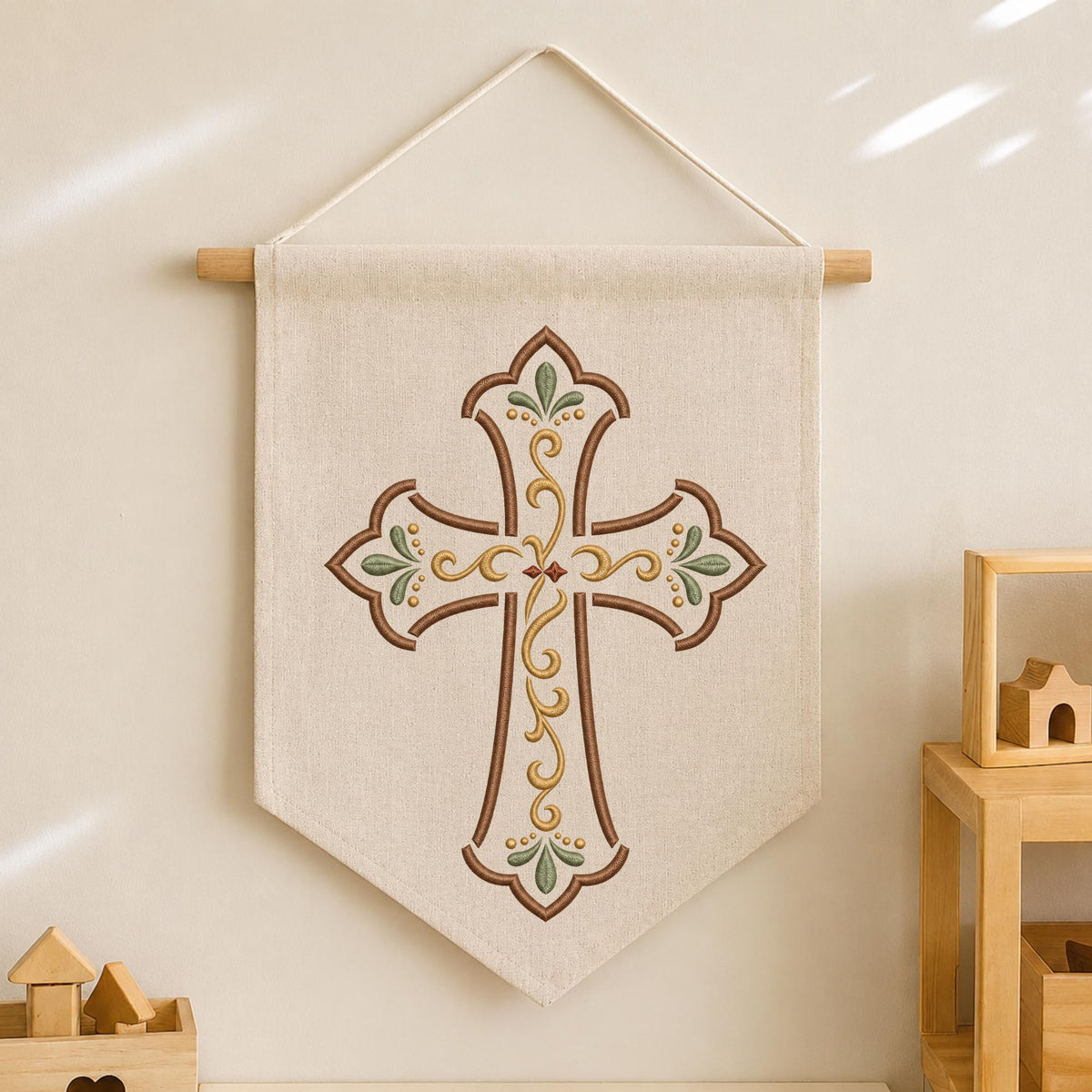 Embroidered Christian Cross Wall Hanging Banner, Religious Wall Decor, Faith Based Home Decor, Church Gift, Christian Gift for Home