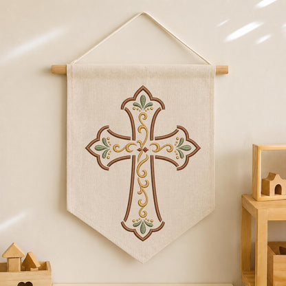 Embroidered Christian Cross Wall Hanging Banner, Religious Wall Decor, Faith Based Home Decor, Church Gift, Christian Gift for Home