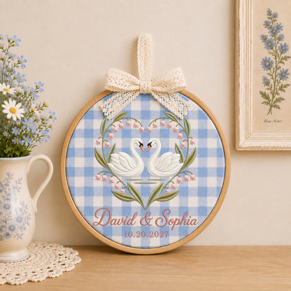 Personalized Embroidered Ornament, Swan Couple Wedding Ornament, Custom Names Wedding Gift, Anniversary Keepsake, Romantic Couple Gift