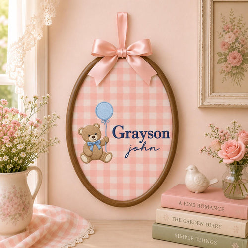 Personalized Embroidered Ornament, Teddy Bear Baby Name Ornament, Custom Nursery Decor, Baby Boy Gift, Newborn Keepsake, Baby Shower Gift