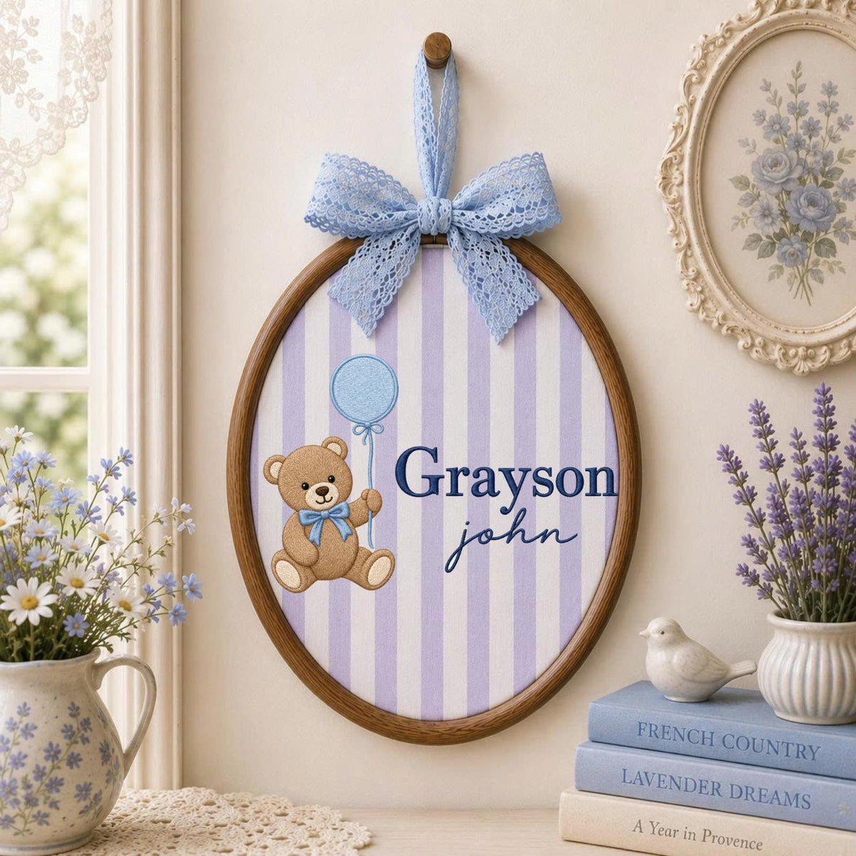 Personalized Embroidered Ornament, Teddy Bear Baby Name Ornament, Custom Nursery Decor, Baby Boy Gift, Newborn Keepsake, Baby Shower Gift