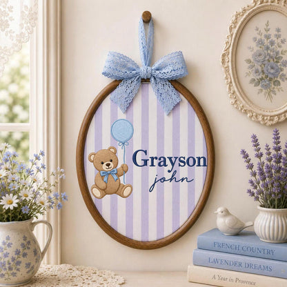 Personalized Embroidered Ornament, Teddy Bear Baby Name Ornament, Custom Nursery Decor, Baby Boy Gift, Newborn Keepsake, Baby Shower Gift