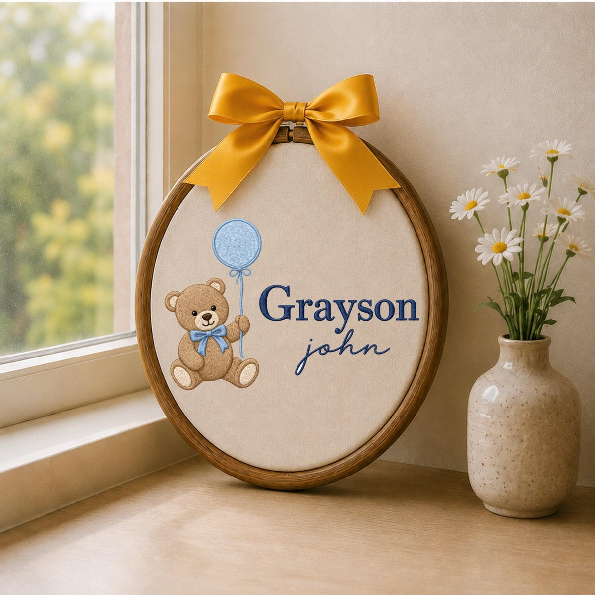 Personalized Embroidered Ornament, Teddy Bear Baby Name Ornament, Custom Nursery Decor, Baby Boy Gift, Newborn Keepsake, Baby Shower Gift