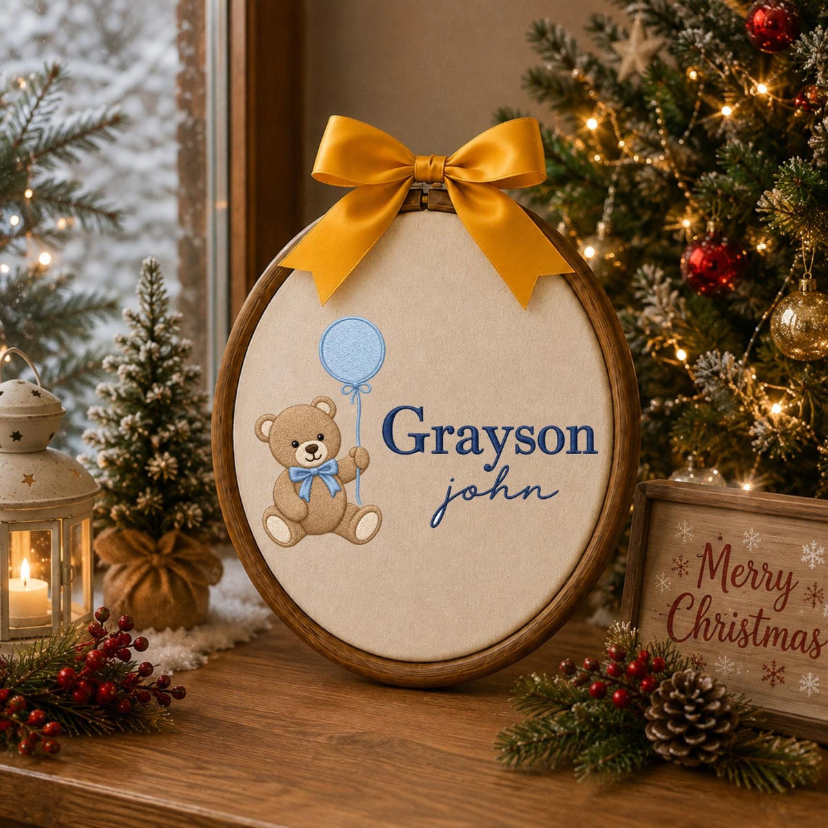 Personalized Embroidered Ornament, Teddy Bear Baby Name Ornament, Custom Nursery Decor, Baby Boy Gift, Newborn Keepsake, Baby Shower Gift