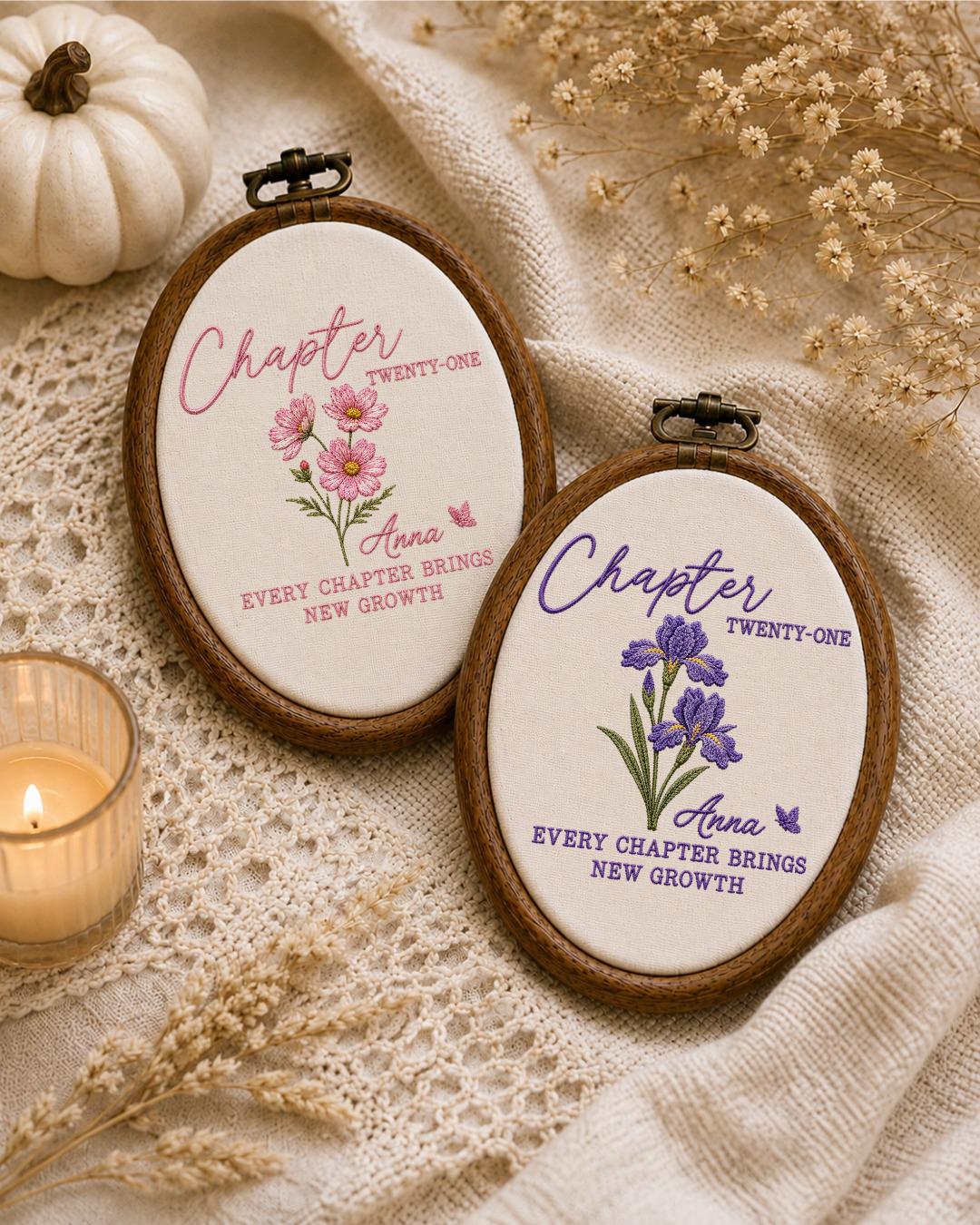 Personalized 21st Birthday Embroidered Ornament, Chapter Twenty One Floral Hoop, Custom Name Birthday Gift, Milestone Keepsake