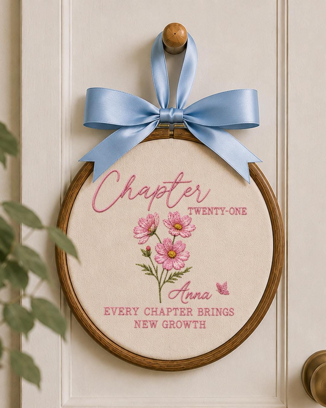 Personalized 21st Birthday Embroidered Ornament, Chapter Twenty One Floral Hoop, Custom Name Birthday Gift, Milestone Keepsake