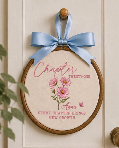 Personalized 21st Birthday Embroidered Ornament, Chapter Twenty One Floral Hoop, Custom Name Birthday Gift, Milestone Keepsake