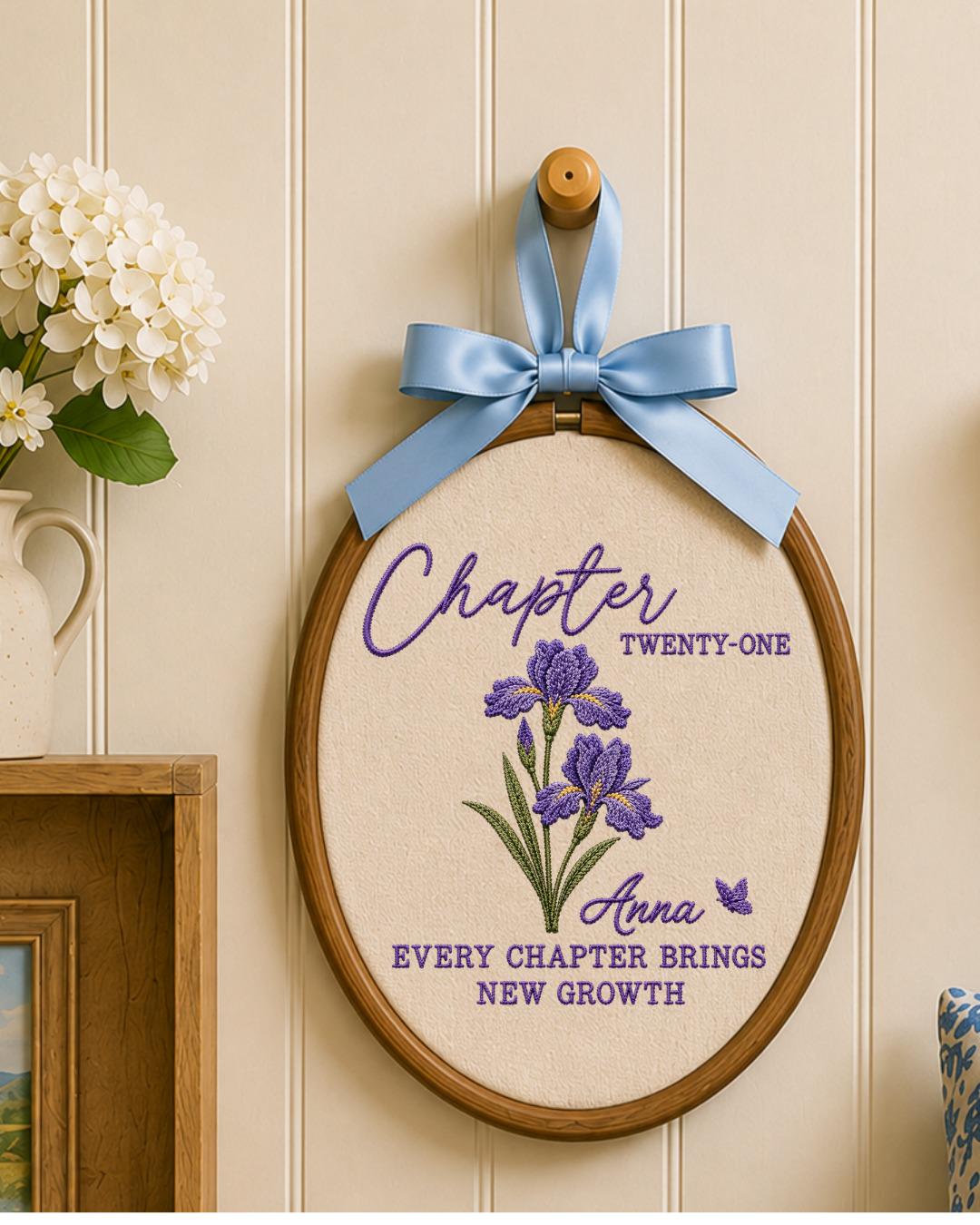 Personalized 21st Birthday Embroidered Ornament, Chapter Twenty One Floral Hoop, Custom Name Birthday Gift, Milestone Keepsake