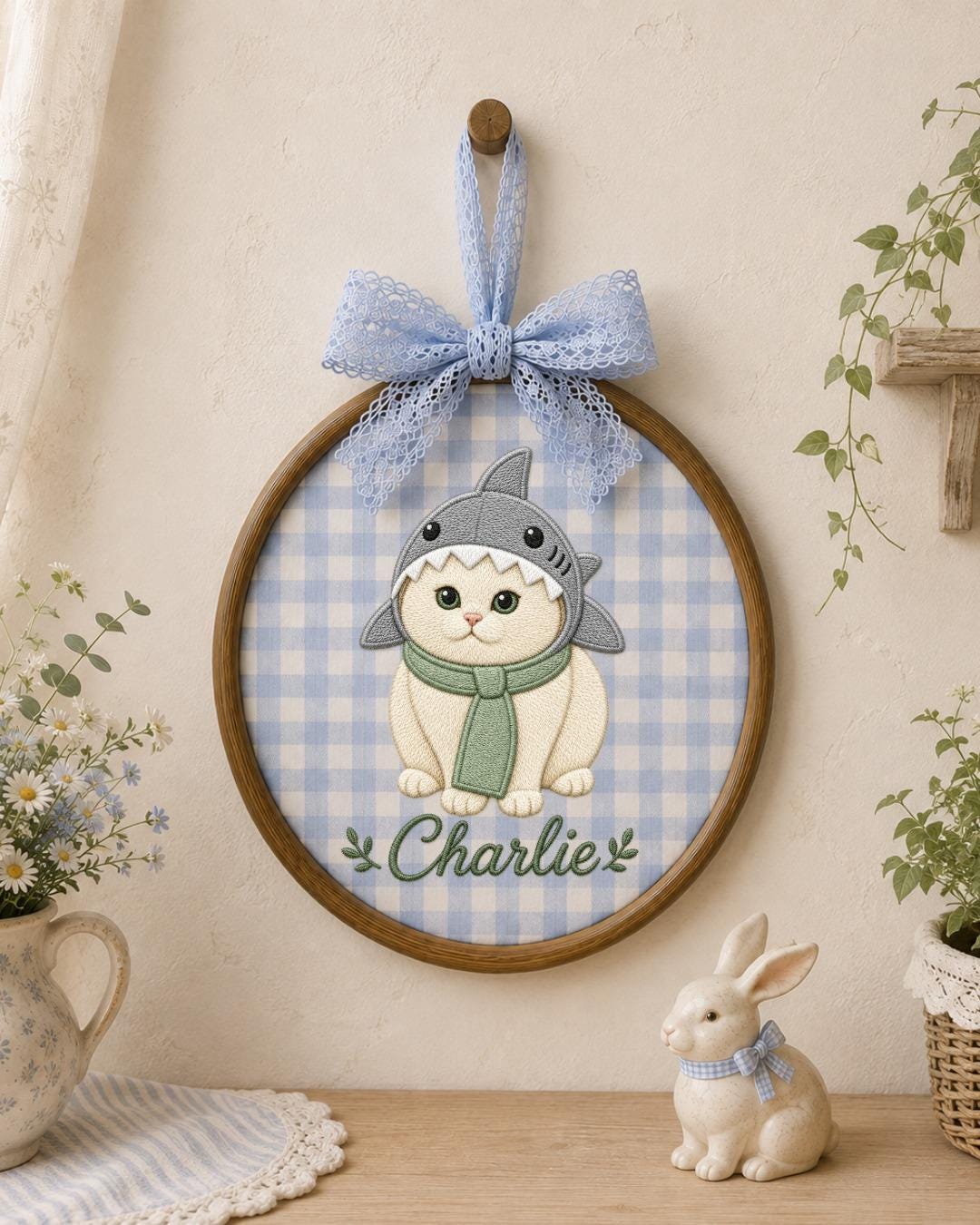 Personalized Pet Embroidered Ornament, Custom Dog & Cat Name Hoop, Pet Portrait Keepsake, Dog Mom Cat Mom Gift, Pet Memorial Ornament