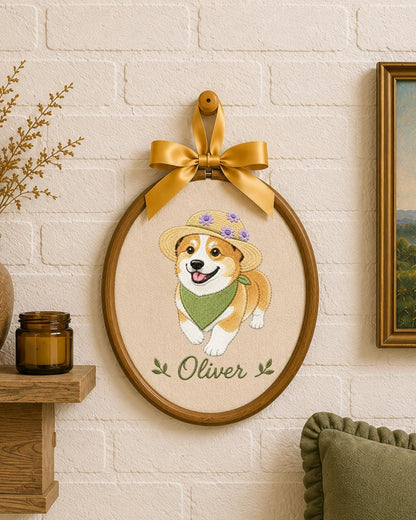 Personalized Pet Embroidered Ornament, Custom Dog & Cat Name Hoop, Pet Portrait Keepsake, Dog Mom Cat Mom Gift, Pet Memorial Ornament