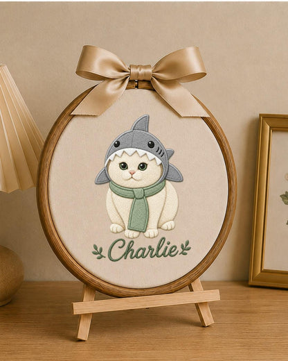 Personalized Pet Embroidered Ornament, Custom Dog & Cat Name Hoop, Pet Portrait Keepsake, Dog Mom Cat Mom Gift, Pet Memorial Ornament