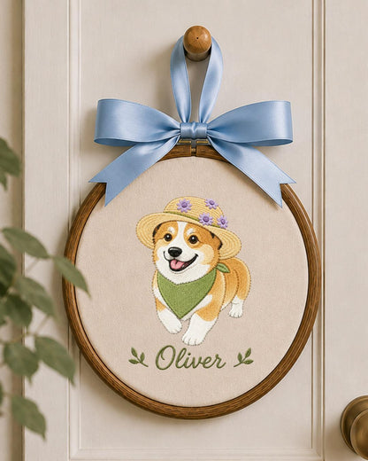 Personalized Pet Embroidered Ornament, Custom Dog & Cat Name Hoop, Pet Portrait Keepsake, Dog Mom Cat Mom Gift, Pet Memorial Ornament