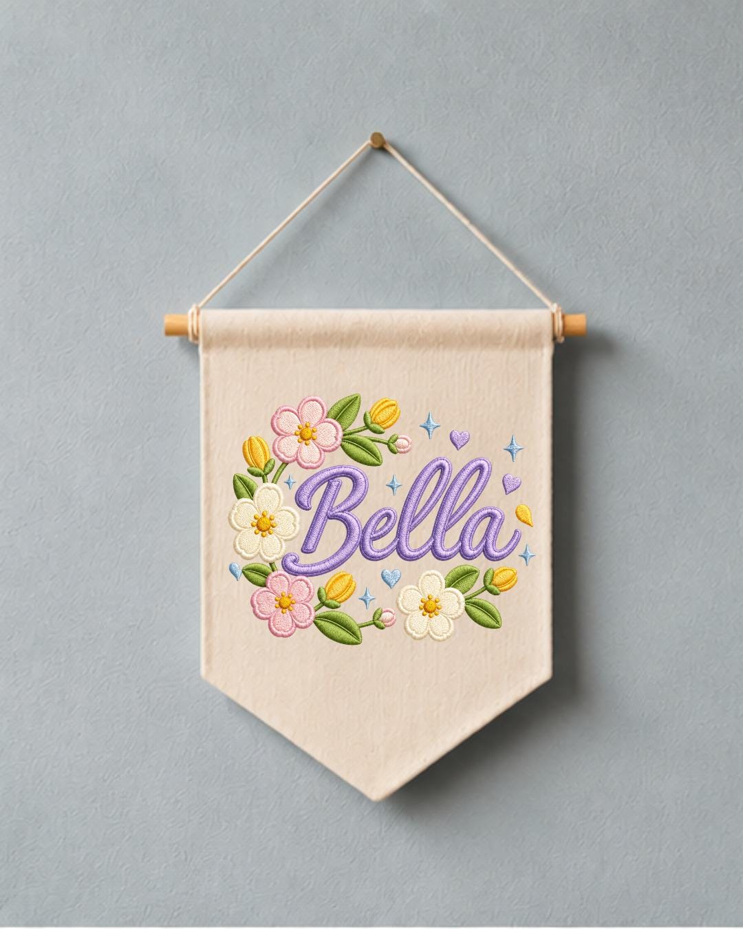 Personalized Floral Name Wall Hanging, Custom Name Embroidered Banner, Flower Nursery Decor, Baby Girl Room Sign, Personalized Nursery Gift