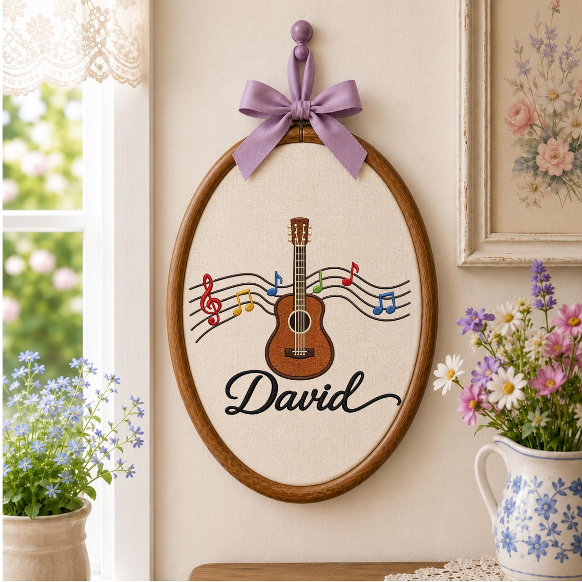 Personalized Embroidered Ornament, Guitar Music Ornament, Custom Name Music Lover Gift, Musician Keepsake, Guitar Player Gift