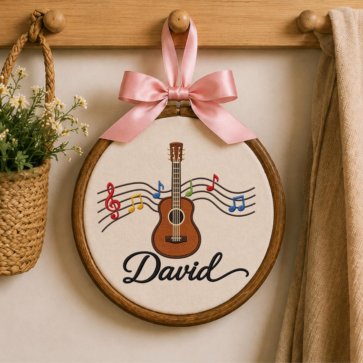 Personalized Embroidered Ornament, Guitar Music Ornament, Custom Name Music Lover Gift, Musician Keepsake, Guitar Player Gift