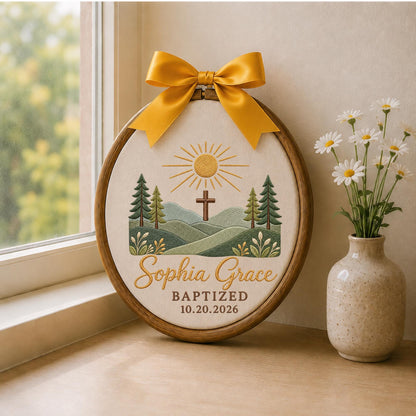 Personalized Embroidered Ornament, Baptism Cross Ornament, Custom Name Christian Keepsake, Baptized Baby Gift, Religious Nursery Decor