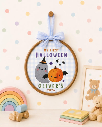 Personalized First Halloween Embroidered Ornament, Custom Kids Name Halloween Decor, Cute Ghost Pumpkin Keepsake, Baby Halloween Gift
