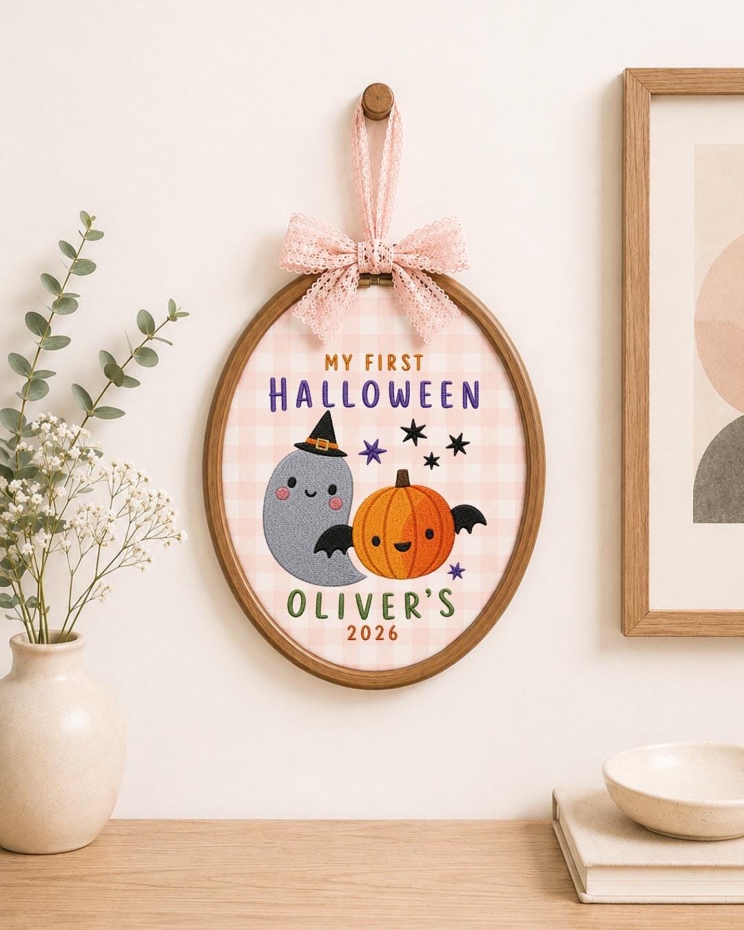 Personalized First Halloween Embroidered Ornament, Custom Kids Name Halloween Decor, Cute Ghost Pumpkin Keepsake, Baby Halloween Gift
