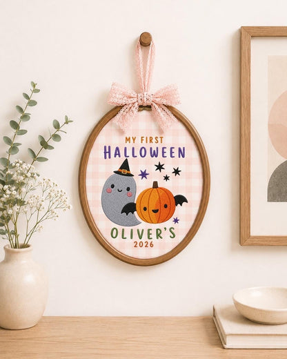 Personalized First Halloween Embroidered Ornament, Custom Kids Name Halloween Decor, Cute Ghost Pumpkin Keepsake, Baby Halloween Gift
