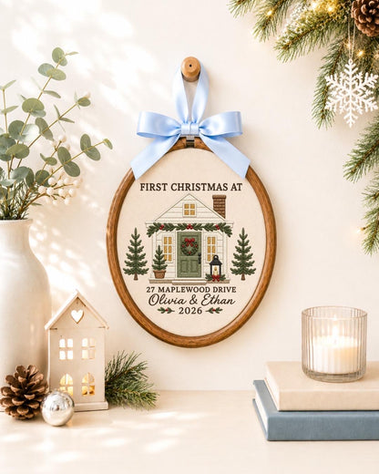 Personalized First Christmas Home Embroidered Ornament, Custom New Home Christmas Keepsake, First Home Ornament, Housewarming Gift