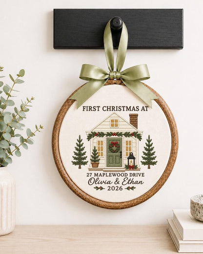 Personalized First Christmas Home Embroidered Ornament, Custom New Home Christmas Keepsake, First Home Ornament, Housewarming Gift