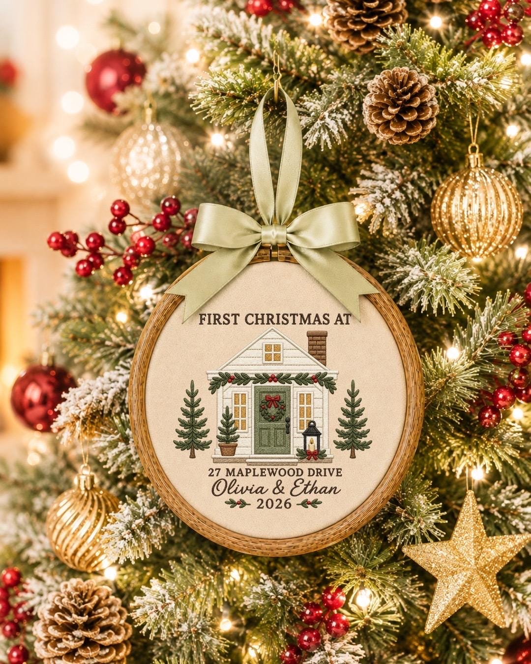 Personalized First Christmas Home Embroidered Ornament, Custom New Home Christmas Keepsake, First Home Ornament, Housewarming Gift