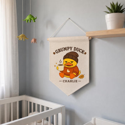 Personalized Grumpy Duck Banner, Charlie Coffee Embroidery Wall Hanging, Funny Farmhouse Decor, Cute Animal Pennant, Custom Gift