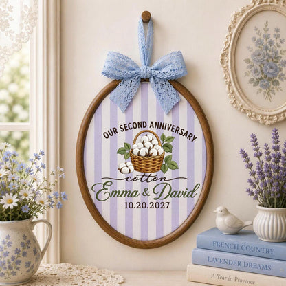 Personalized 2nd Anniversary Embroidered Ornament, Cotton Anniversary Gift for Couple, Custom Names Wedding Keepsake, Second Anniversary