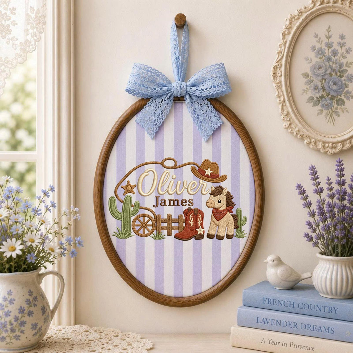 Personalized Cowboy Baby Embroidered Ornament, Custom Western Name Hoop, Horse Nursery Decor, Baby Boy Keepsake, Cowboy Baby Gift