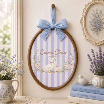 Personalized Goose Baby Embroidered Ornament, Custom Baby Name Floral Hoop, Duckling Nursery Decor, Baby Girl Keepsake, Newborn Gift