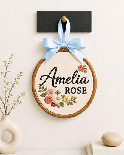 Personalized Floral Name Embroidered Ornament, Custom Baby Name Hoop, Wildflower Nursery Decor, Baby Girl Gift, Personalized Name Keepsake