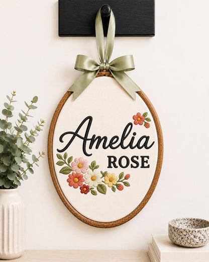 Personalized Floral Name Embroidered Ornament, Custom Baby Name Hoop, Wildflower Nursery Decor, Baby Girl Gift, Personalized Name Keepsake