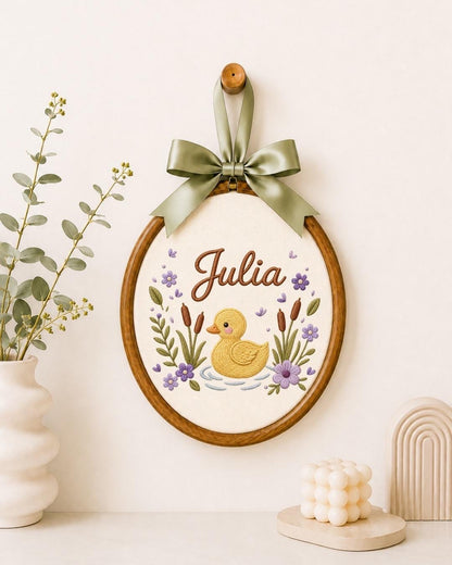 Personalized Duck Baby Embroidered Ornament, Custom Baby Name Hoop, Floral Nursery Decor, Baby Girl Gift, Newborn Keepsake
