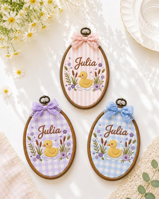 Personalized Duck Baby Embroidered Ornament, Custom Baby Name Hoop, Floral Nursery Decor, Baby Girl Gift, Newborn Keepsake