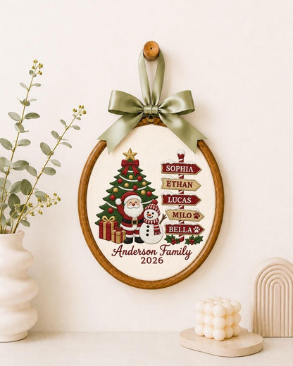 Personalized Family Christmas Embroidered Ornament, Custom Family Name Christmas Decor, Santa Snowman Keepsake, Family Christmas Gift