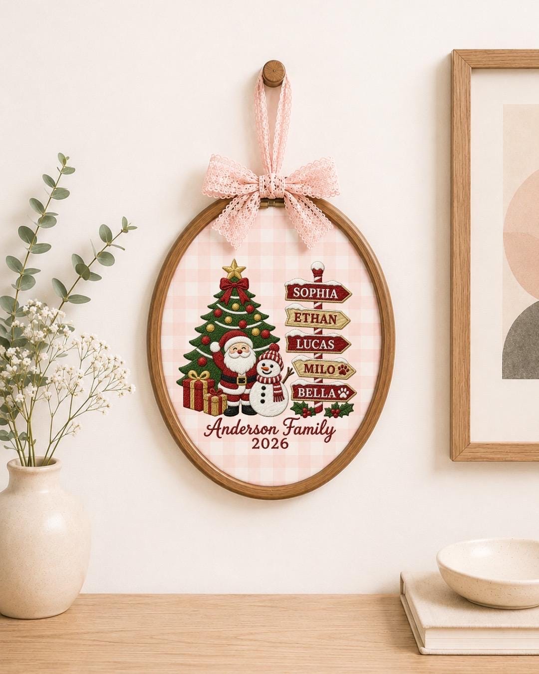 Personalized Family Christmas Embroidered Ornament, Custom Family Name Christmas Decor, Santa Snowman Keepsake, Family Christmas Gift