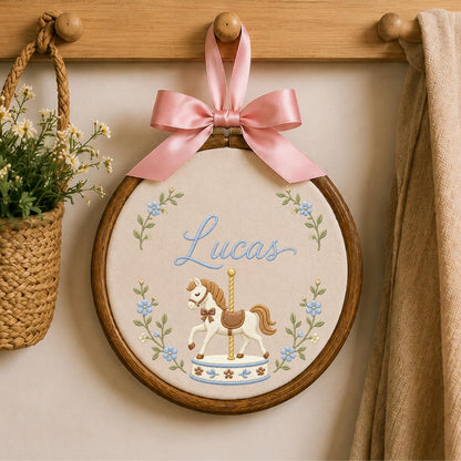 Personalized Embroidered Ornament, Carousel Horse Baby Name Ornament, Custom Nursery Keepsake, Baby Boy Gift, Newborn Name Decor