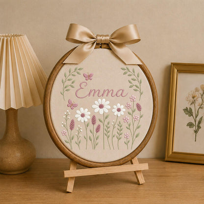 Personalized Embroidered Ornament, Custom Name Wildflower Ornament, Floral Baby Girl Keepsake, Nursery Decor, Personalized Girl Gift