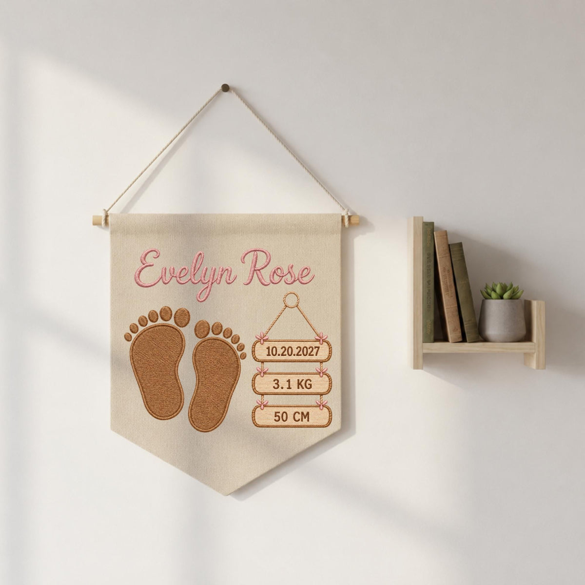 Personalized Embroidered Baby Birth Announcement Banner, Custom Baby Name Wall Hanging, Birth Stats Nursery Decor, Newborn Keepsake Gift